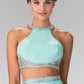 High Neck Two-Piece Jersey Long Dress Accented with a Beaded Band Waistline - Farnelli