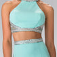 High Neck Two-Piece Jersey Long Dress Accented with a Beaded Band Waistline - Farnelli