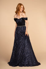 Glitter Print Skirt Off-The-Shoulder Long Dress - Farnelli