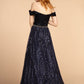 Glitter Print Skirt Off-The-Shoulder Long Dress - Farnelli