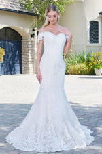 Mermaid Wedding Dress With Off-The-Shoulder Design And Embroidered Mesh - Farnelli