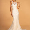 Cut-Out Back Embroidered Mesh Mermaid Wedding Gown - Ivory/Champagne