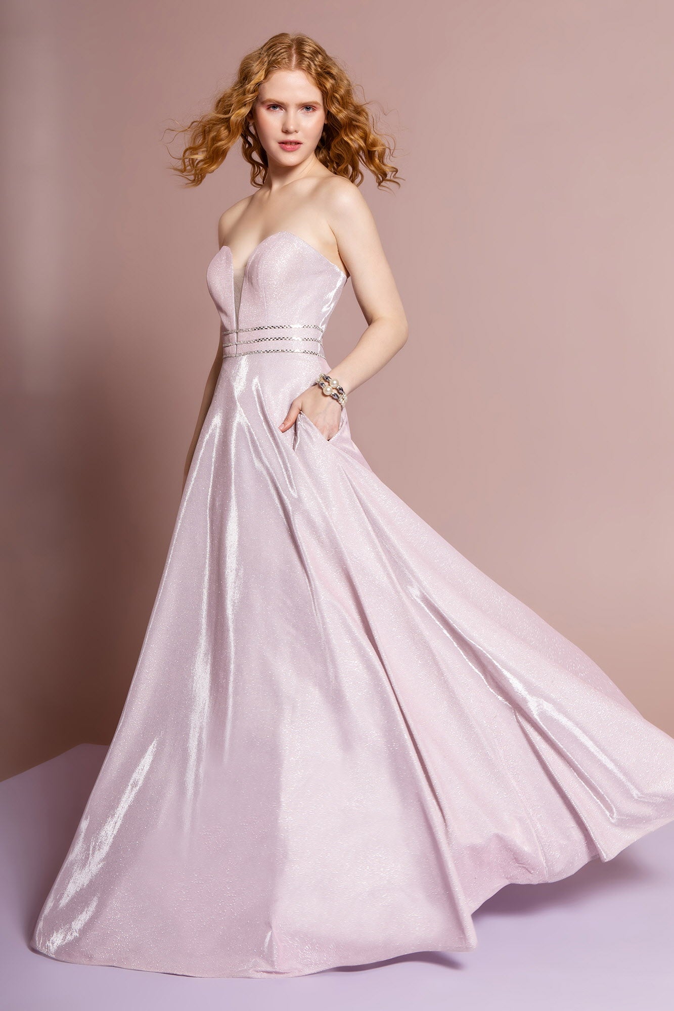 Glitter Crepe Jewel A-Line Long Dress - Farnelli