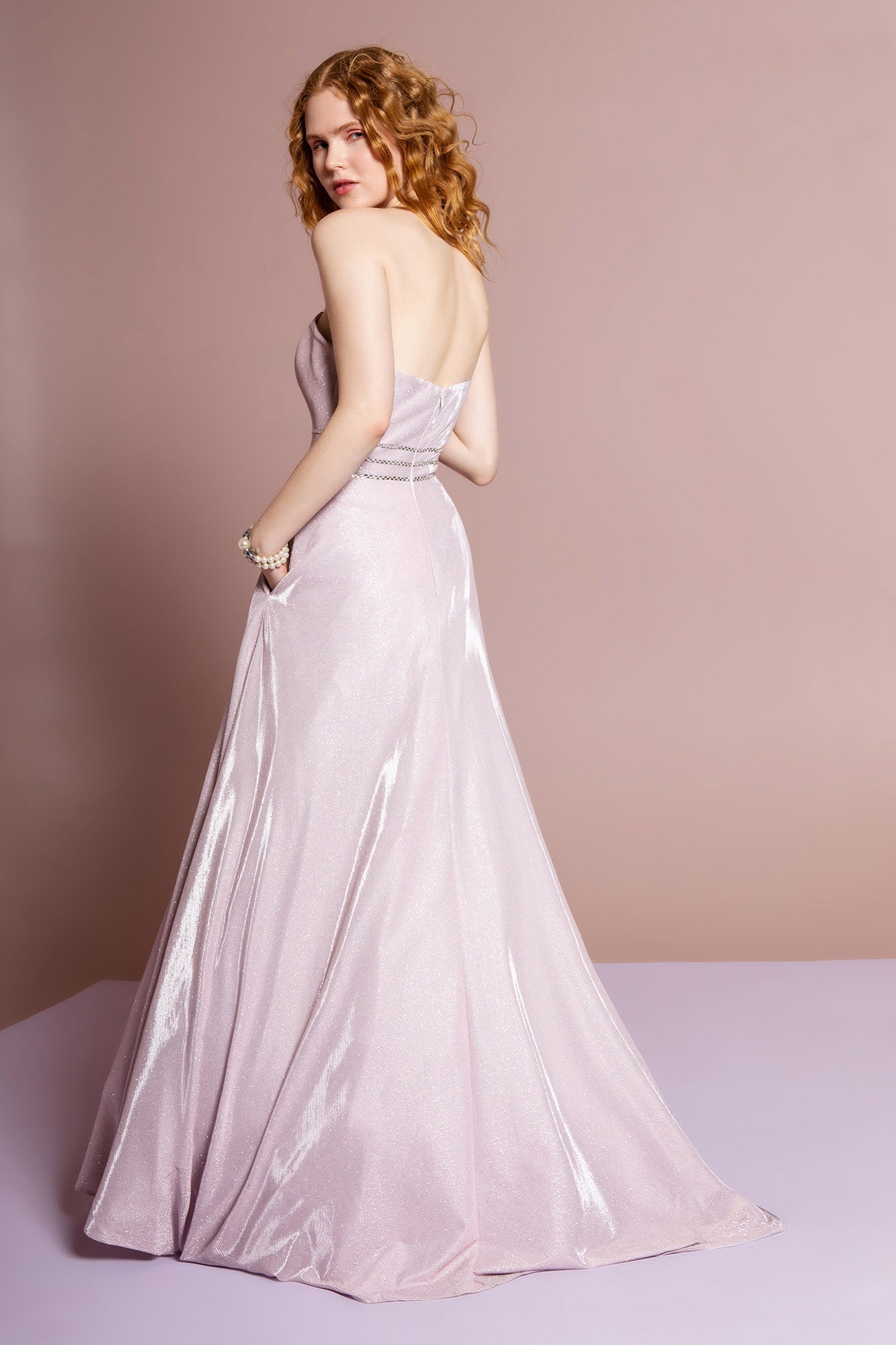 Glitter Crepe Jewel A-Line Long Dress - Farnelli