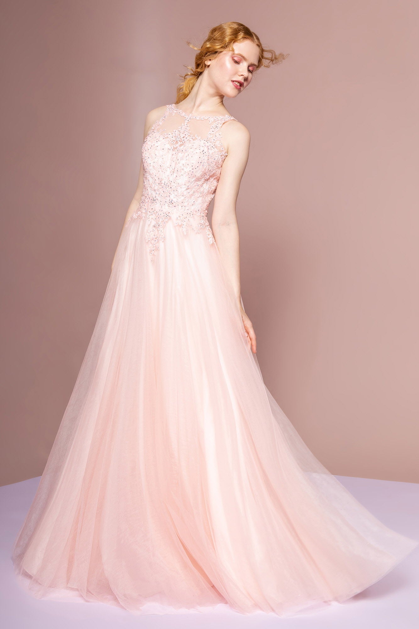 Floral Lace Embellished Bodice Mesh A-Line Dress - Farnelli