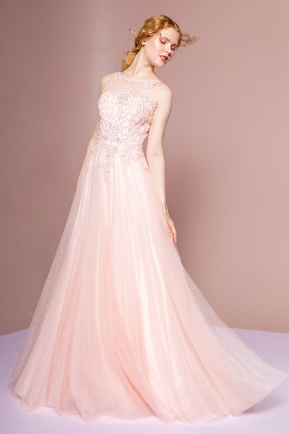 Floral Lace Embellished Bodice Mesh A-Line Dress - Farnelli