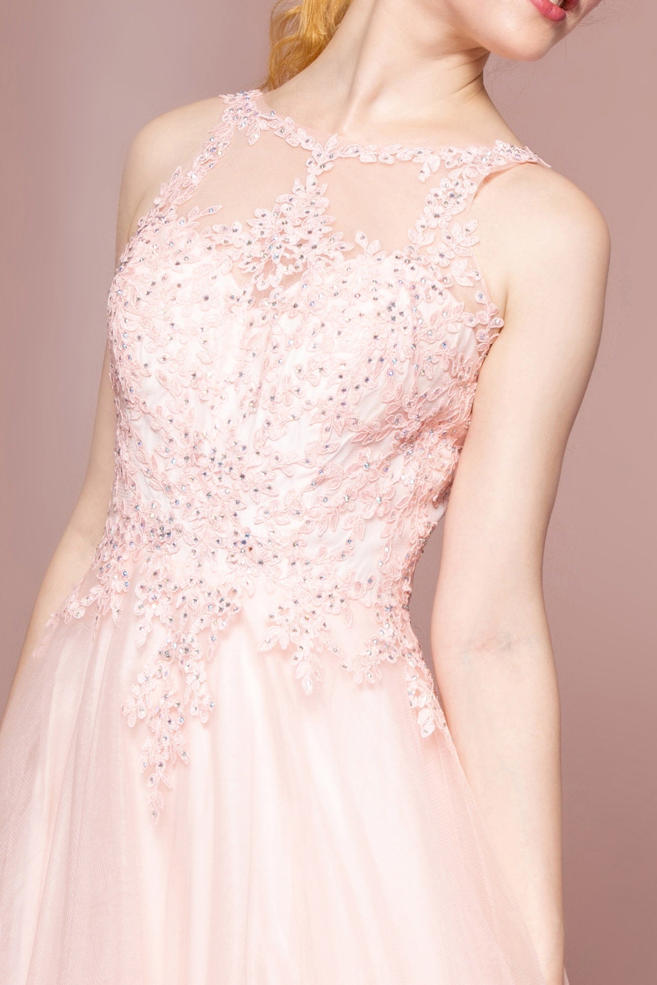 Floral Lace Embellished Bodice Mesh A-Line Dress - Farnelli