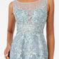 Embroidered Mesh A-Line Long Dress - Farnelli