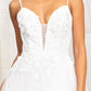 Embroidery & 3D Floral Applique Embellished V-Neck Mesh Wedding Dress - Farnelli