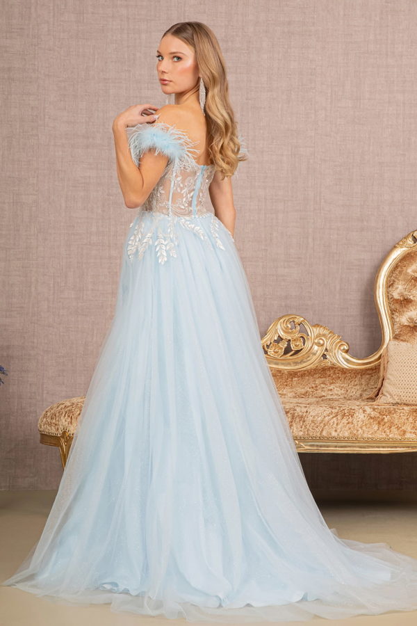 Feather Straps Sheer Bodice Glitter Sequin Mesh A-line Dress - Farnelli