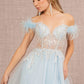 Feather Straps Sheer Bodice Glitter Sequin Mesh A-line Dress - Farnelli
