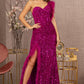 Asymmetric Sleeveless Feather Sequin Velvet Mermaid Dress - Farnelli