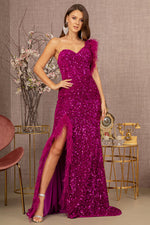 Asymmetric Sleeveless Feather Sequin Velvet Mermaid Dress - Farnelli