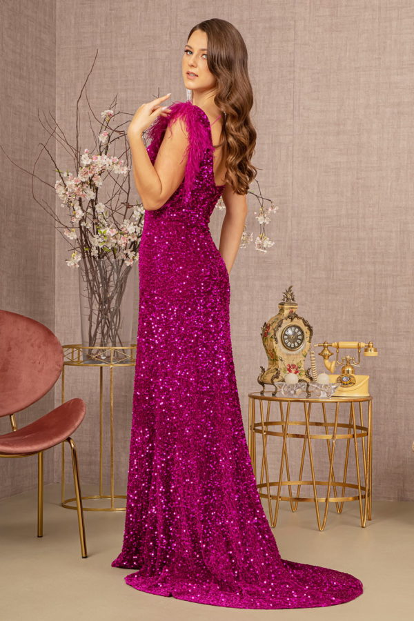 Asymmetric Sleeveless Feather Sequin Velvet Mermaid Dress - Farnelli