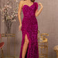 Asymmetric Sleeveless Feather Sequin Velvet Mermaid Dress - Farnelli