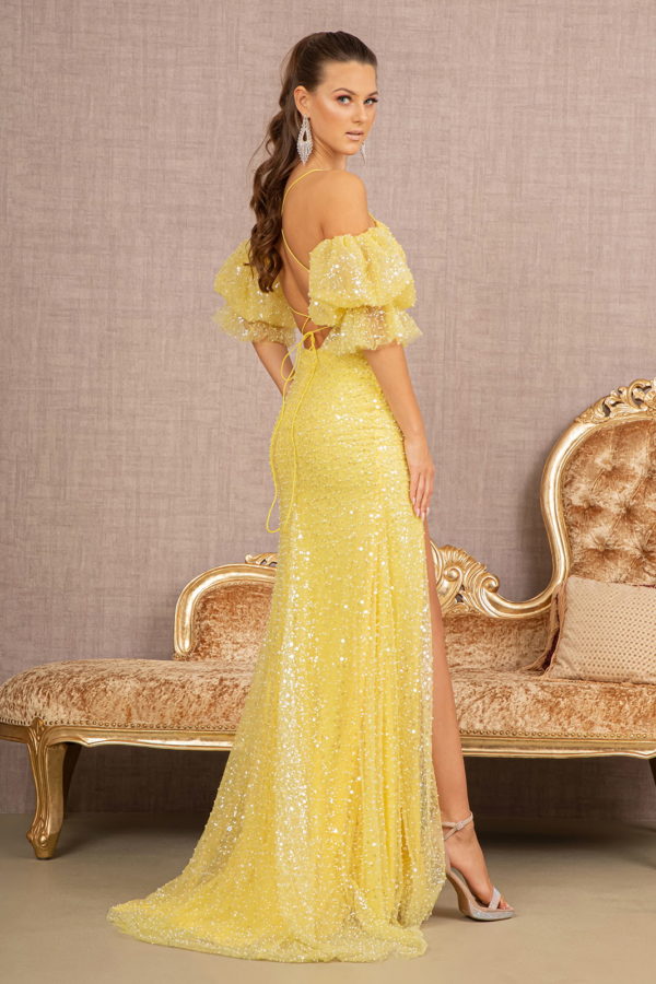 Jewel Sweetheart Mesh Mermaid Dress w/ Detachable Short Puff Sleeves - Farnelli