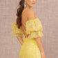 Jewel Sweetheart Mesh Mermaid Dress w/ Detachable Short Puff Sleeves - Farnelli