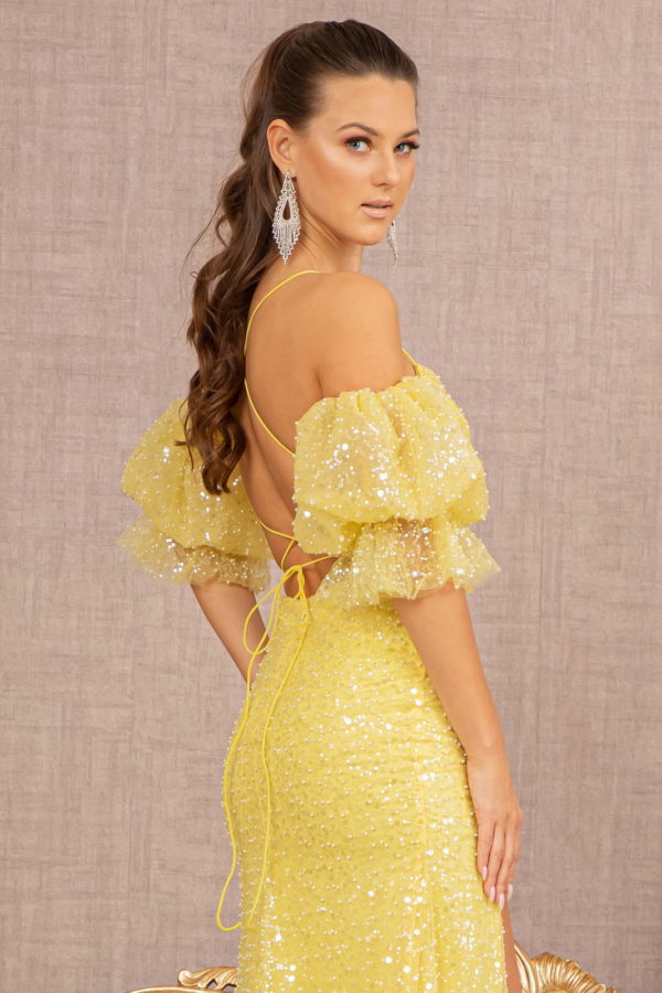 Jewel Sweetheart Mesh Mermaid Dress w/ Detachable Short Puff Sleeves - Farnelli