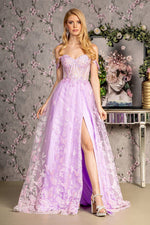 Bead Strapless Mesh A-line Long Dress w/ Detachable Sleeves - Farnelli