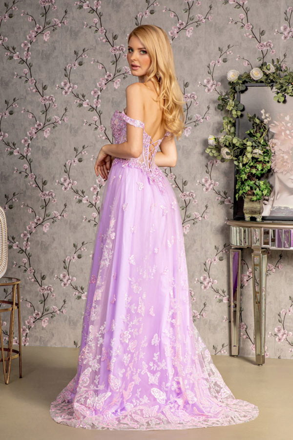 Bead Strapless Mesh A-line Long Dress w/ Detachable Sleeves - Farnelli