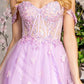 Bead Strapless Mesh A-line Long Dress w/ Detachable Sleeves - Farnelli