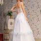 Embroidery Bead Tied Shoulder Mesh A-line Long Dress - Farnelli