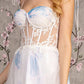 Embroidery Bead Tied Shoulder Mesh A-line Long Dress - Farnelli