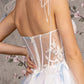 Embroidery Bead Tied Shoulder Mesh A-line Long Dress - Farnelli
