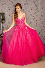 Sequin Glitter Sheer Corset Bodice Mesh A-line Long Dress - Farnelli