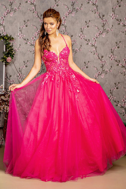 Sequin Glitter Sheer Corset Bodice Mesh A-line Long Dress - Farnelli