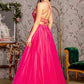 Sequin Glitter Sheer Corset Bodice Mesh A-line Long Dress - Farnelli
