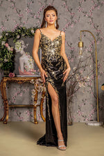 Metallic Sequin Glitter Mesh Mermaid Long Dress w/ Side Slit - Farnelli
