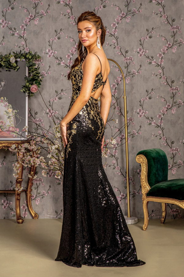 Metallic Sequin Glitter Mesh Mermaid Long Dress w/ Side Slit - Farnelli