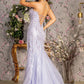Metallic Embroidery Mesh Trumpet Long Dress w/ Side Slit - Farnelli