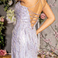 Metallic Embroidery Mesh Trumpet Long Dress w/ Side Slit - Farnelli