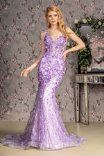Jewel Glitter Sheer Bodice Mesh Mermaid Long Dress - Farnelli