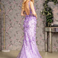Jewel Glitter Sheer Bodice Mesh Mermaid Long Dress - Farnelli