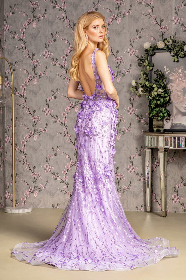 Jewel Glitter Sheer Bodice Mesh Mermaid Long Dress - Farnelli