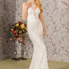 Floral Embroidery Illusion Sweetheart Lace Mermaid Wedding Gown - Ivory