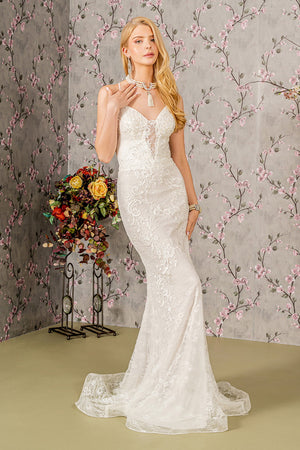 Floral Embroidery Illusion Sweetheart Lace Mermaid Wedding Gown - Farnelli