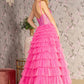 Glitter Sheer Corset Bodice Ruffled Skirt Mesh A-line Long Dress - Farnelli