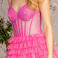 Glitter Sheer Corset Bodice Ruffled Skirt Mesh A-line Long Dress - Farnelli