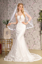 Embroidery Sequin Sheer Bodice Mesh Mermaid Wedding Gown - Farnelli