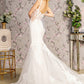 Embroidery Sequin Sheer Bodice Mesh Mermaid Wedding Gown - Farnelli