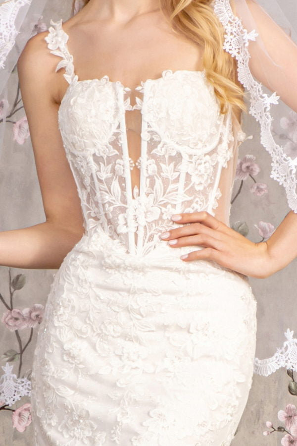 Embroidery Sequin Sheer Bodice Mesh Mermaid Wedding Gown - Farnelli