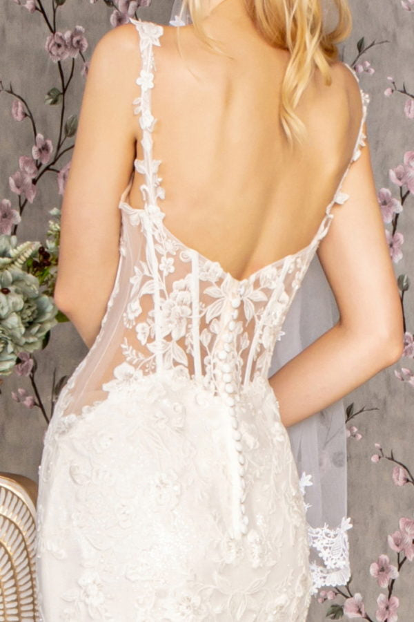 Embroidery Sequin Sheer Bodice Mesh Mermaid Wedding Gown - Farnelli