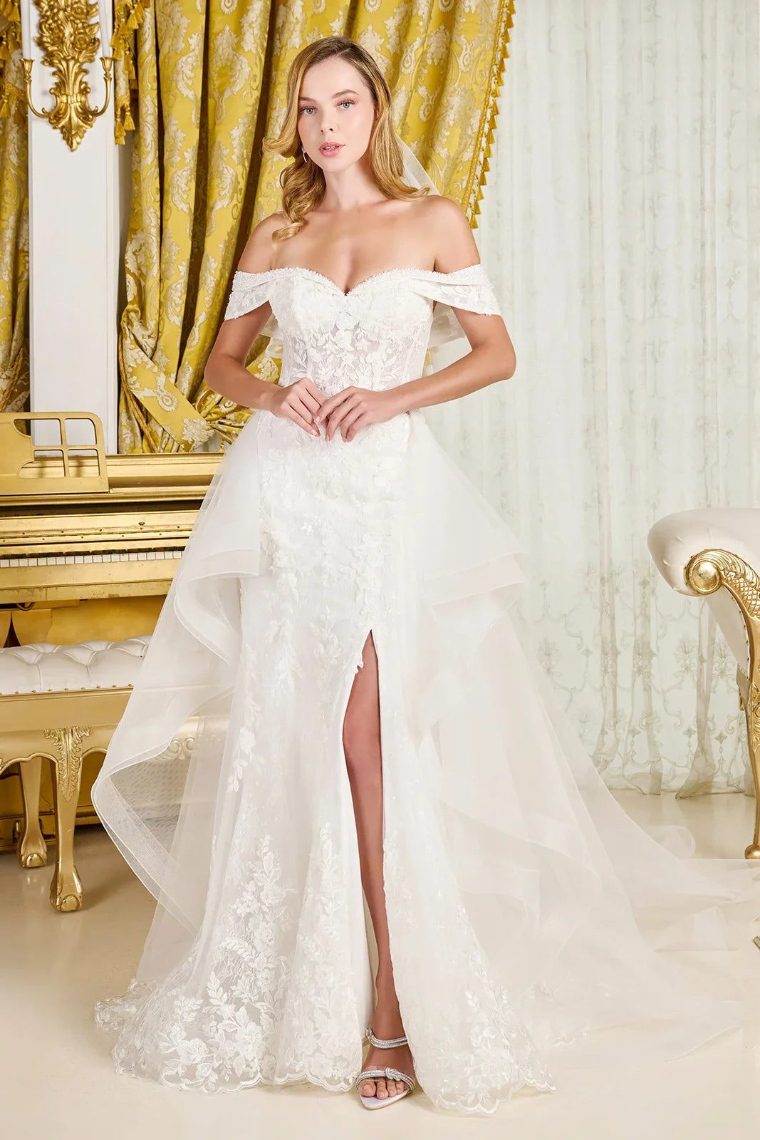 Intricately Detailed Off-Shoulder Wedding Gown - Farnelli