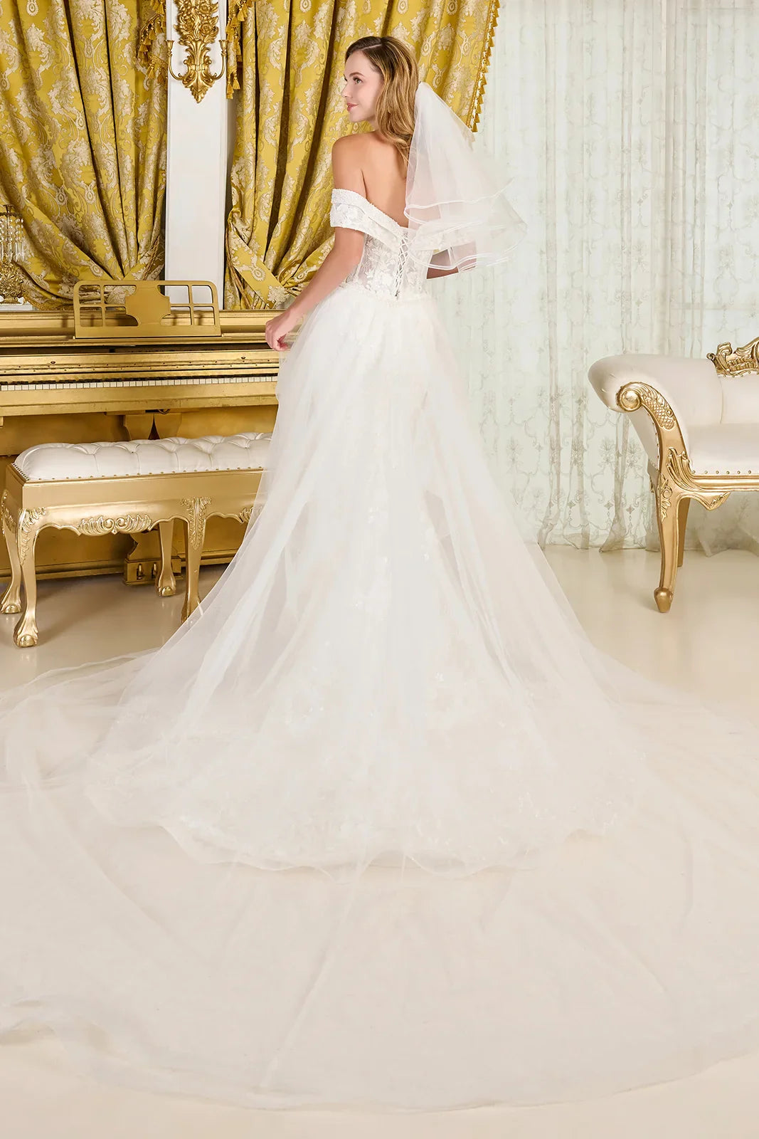 Intricately Detailed Off-Shoulder Wedding Gown - Farnelli
