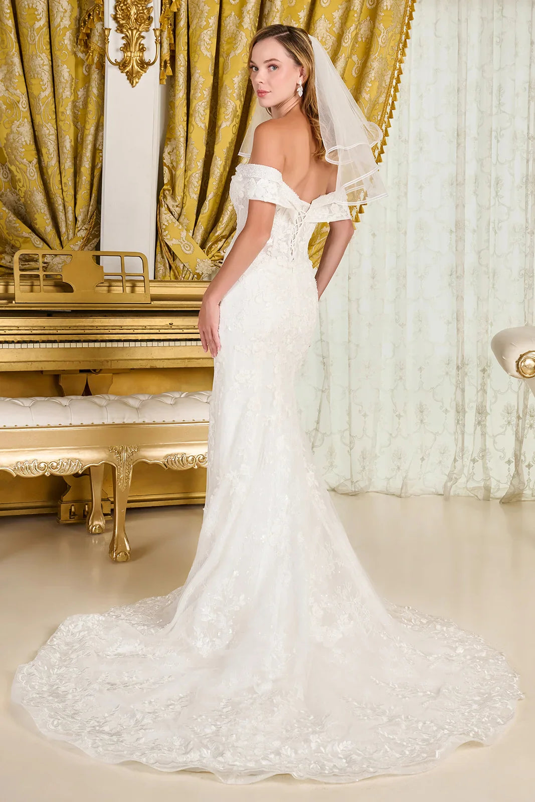 Intricately Detailed Off-Shoulder Wedding Gown - Farnelli