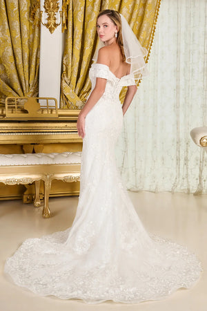 Intricately Detailed Off-Shoulder Wedding Gown - Farnelli